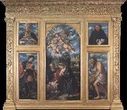 Girolamo Romanino Polyptych of the Nativity,with Saints Alexander,Jerome,Gaudioso and Filippo Benizzi oil on canvas